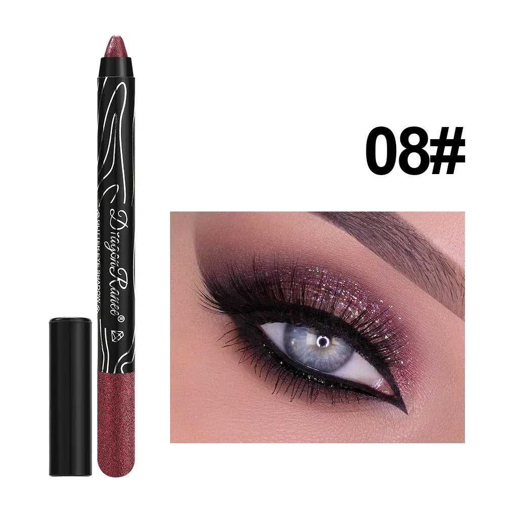 Glitter Metallic Purple Eyeshadow Pencil, Silkworm Liner Pen Highlighter, Long Lasting Gold Blue Cream Eye Shadow Stick