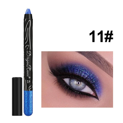Glitter Metallic Purple Eyeshadow Pencil, Silkworm Liner Pen Highlighter, Long Lasting Gold Blue Cream Eye Shadow Stick