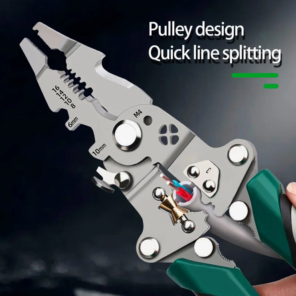 Foldable Wire Stripper, Pulley Design Multi Function Electrician Tool, Wire Splitter, Wire Winding, Pliers Crimping Tool