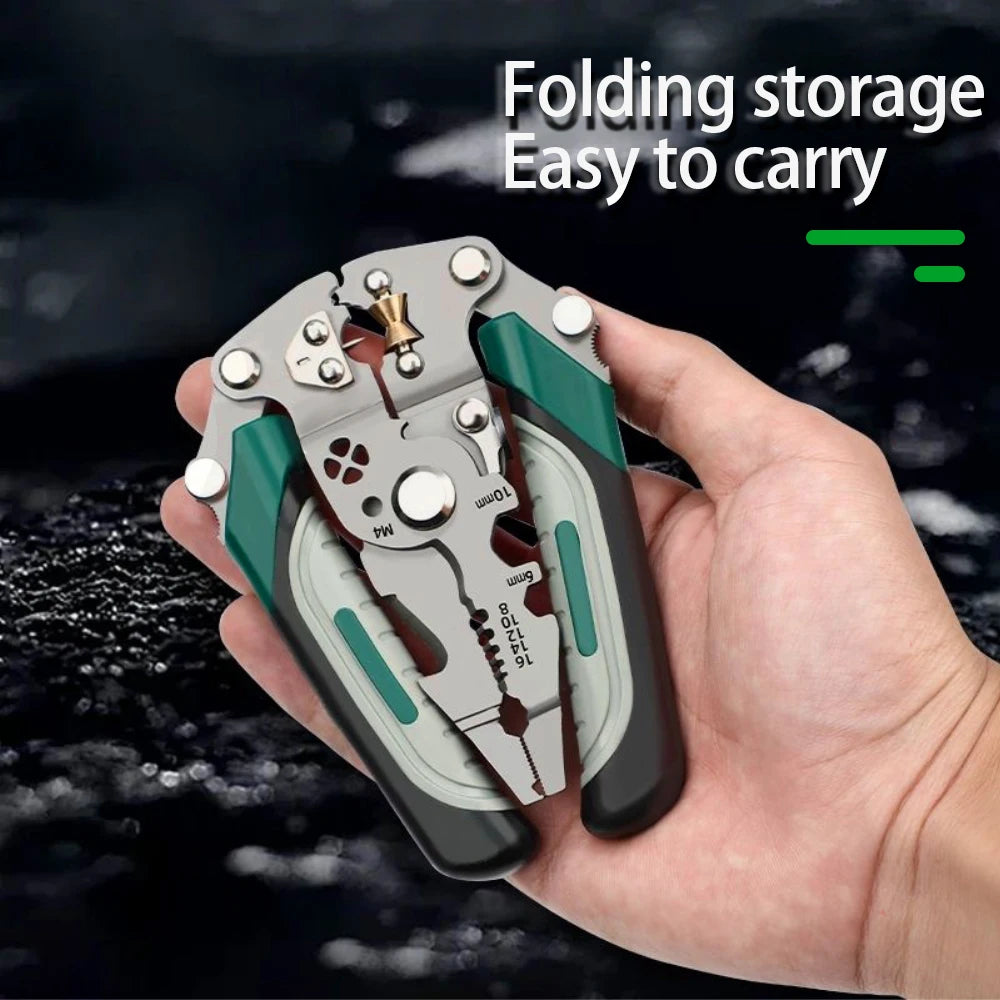 Foldable Wire Stripper, Pulley Design Multi Function Electrician Tool, Wire Splitter, Wire Winding, Pliers Crimping Tool