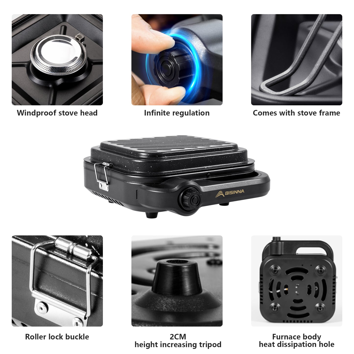 Portable BISINNA Camping Gas Stove High Firepower Split Cassette Furnace Outdoor Gas Burner for BBQ, Hiking, Picnic