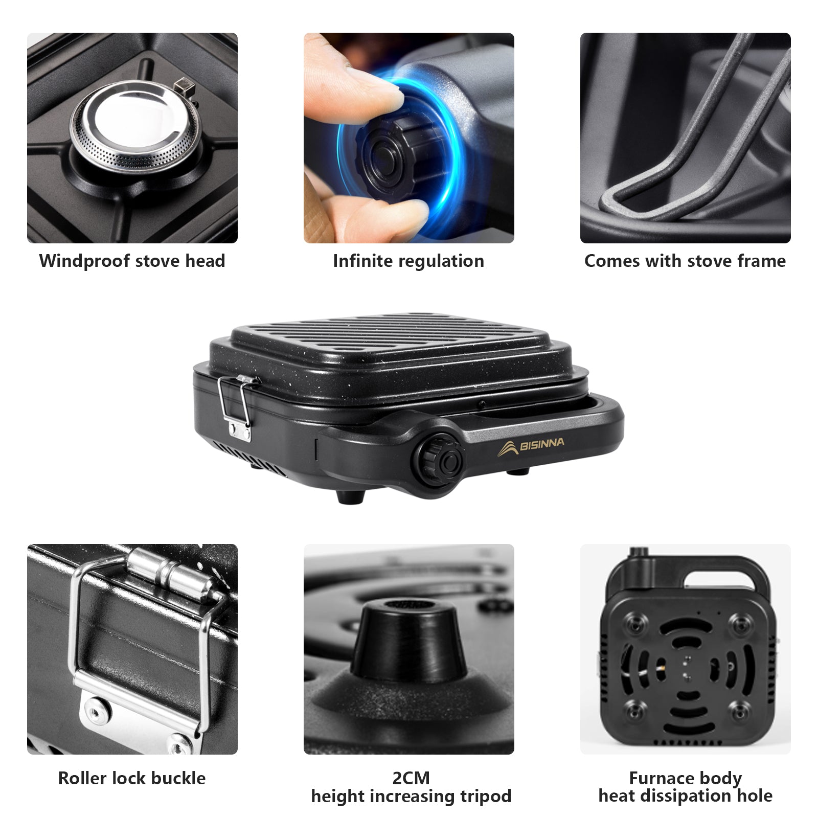 Portable BISINNA Camping Gas Stove High Firepower Split Cassette Furnace Outdoor Gas Burner for BBQ, Hiking, Picnic