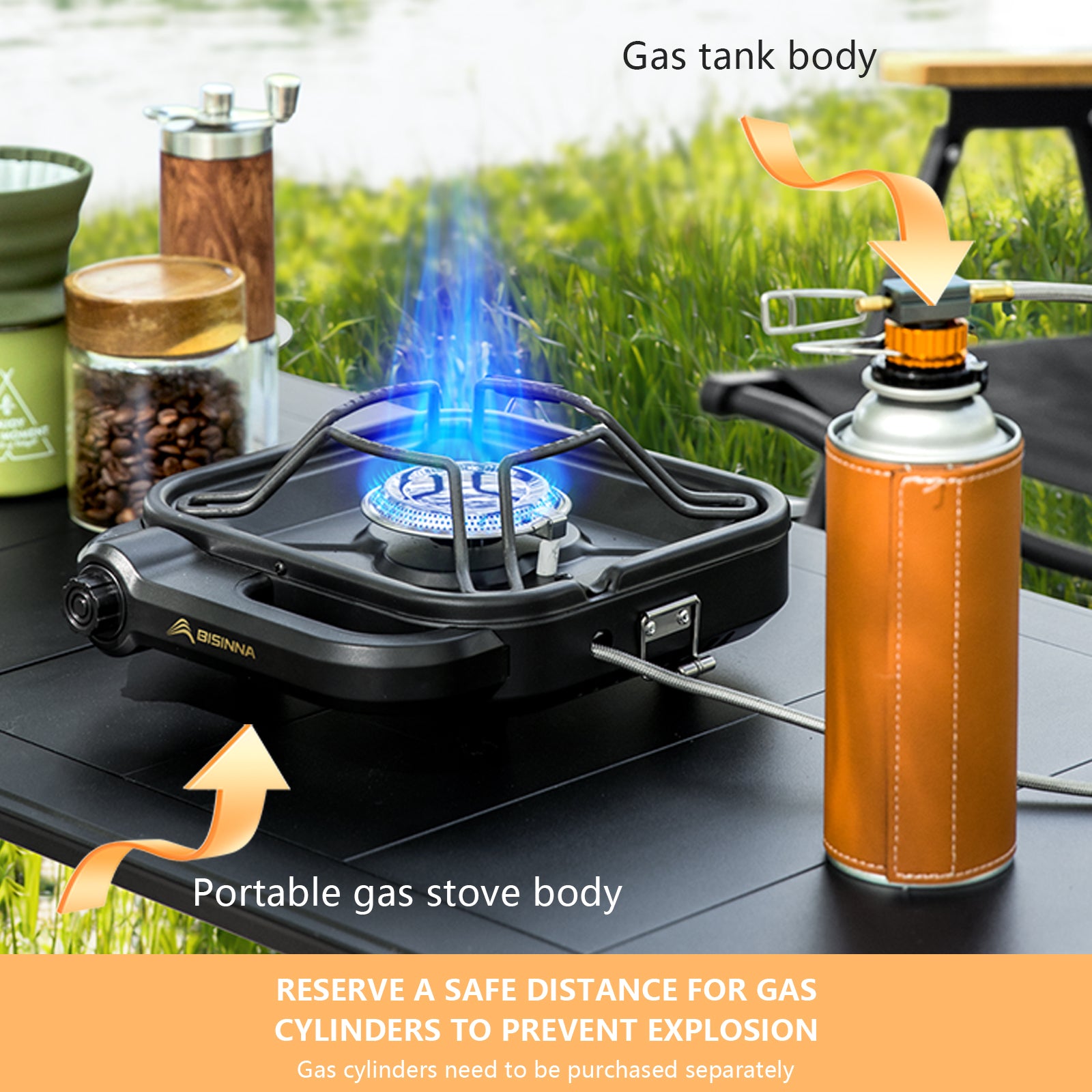 Portable BISINNA Camping Gas Stove High Firepower Split Cassette Furnace Outdoor Gas Burner for BBQ, Hiking, Picnic