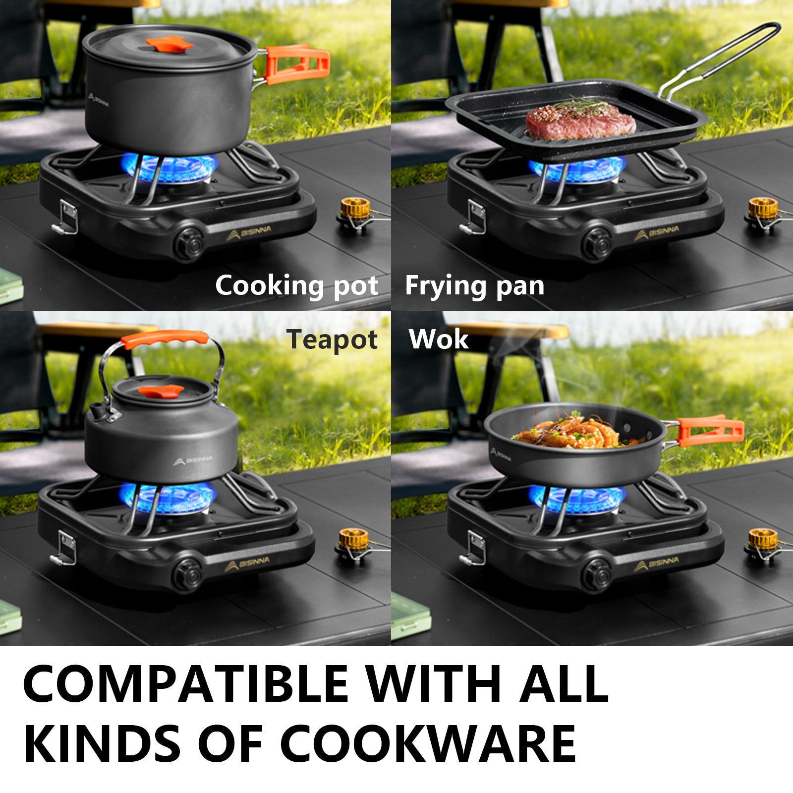 Portable BISINNA Camping Gas Stove High Firepower Split Cassette Furnace Outdoor Gas Burner for BBQ, Hiking, Picnic