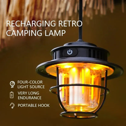 Waterproof Emergency Light, Retro Portable Camping Lantern, Stepless Dimmable Hanging Tent Lamp for Outdoor Hiking