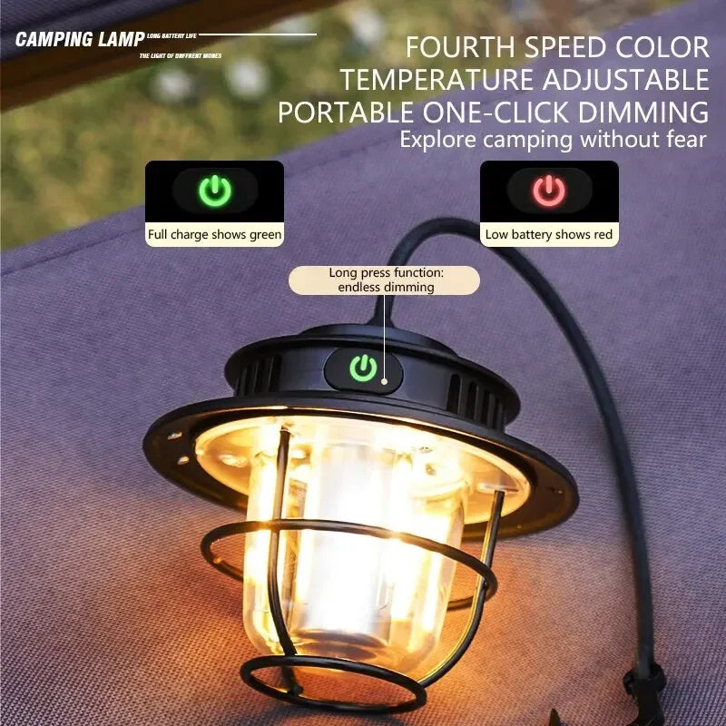 Waterproof Emergency Light Retro Portable Camping Lantern Stepless Dimmable Hanging Tent Lamp For O 1