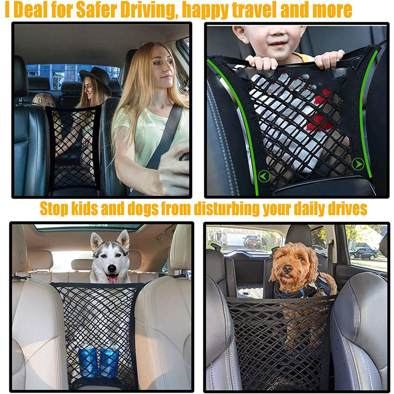 Stretchable Car Storage Net Bag Between Seats, Pet Barrier Divider & Elastic Mesh Bag Organizer for Auto Accessories