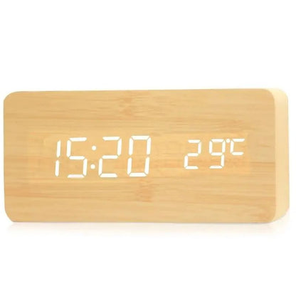 Wood Digital Alarm Clock With LED Temperature Display 9