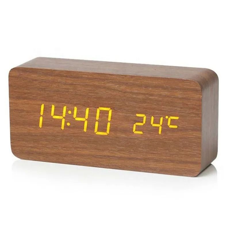 Wood Digital Alarm Clock With LED Temperature Display 10