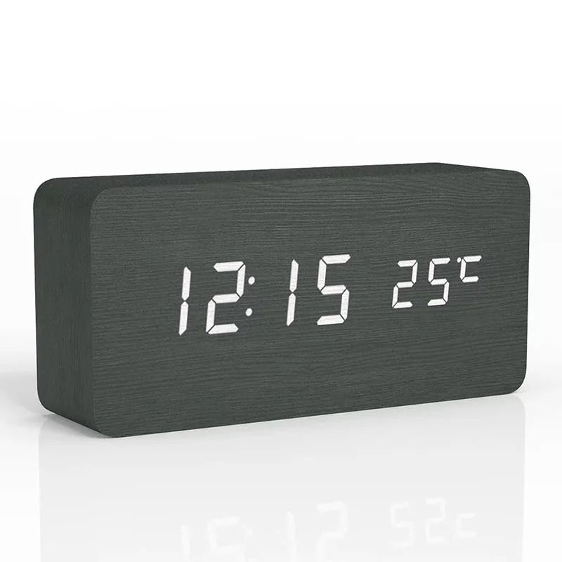 Wood Digital Alarm Clock With LED Temperature Display 6