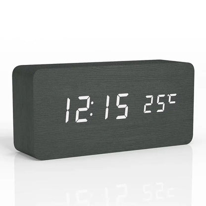 Wood Digital Alarm Clock With LED Temperature Display 6