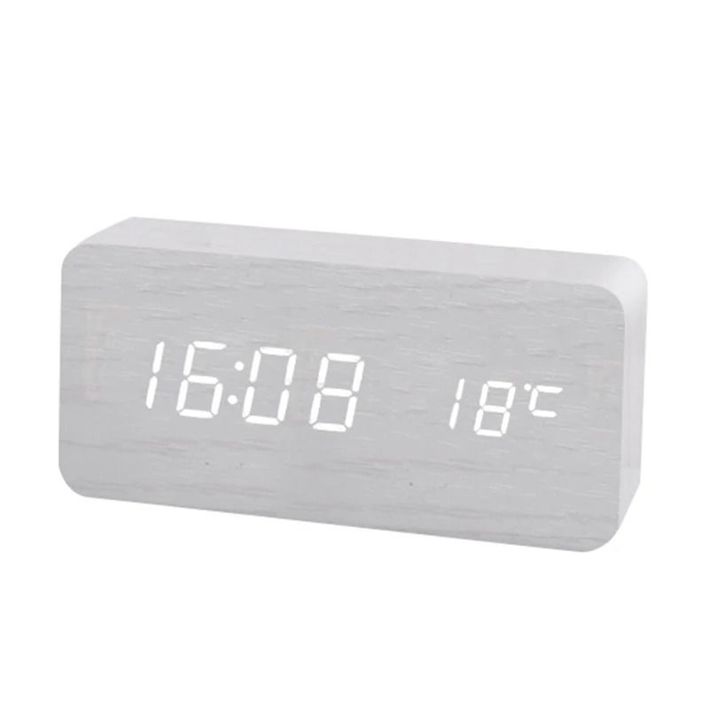 Wood Digital Alarm Clock With LED Temperature Display 7