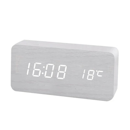 Wood Digital Alarm Clock With LED Temperature Display 7