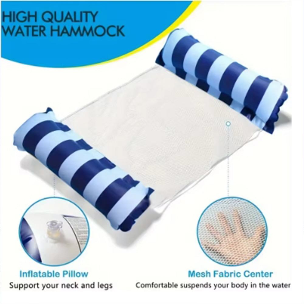 Beach & Pool Foldable Striped Inflatable Lounge Chair with Net Backrest, Comfortable Floating Bed for Summer Parties