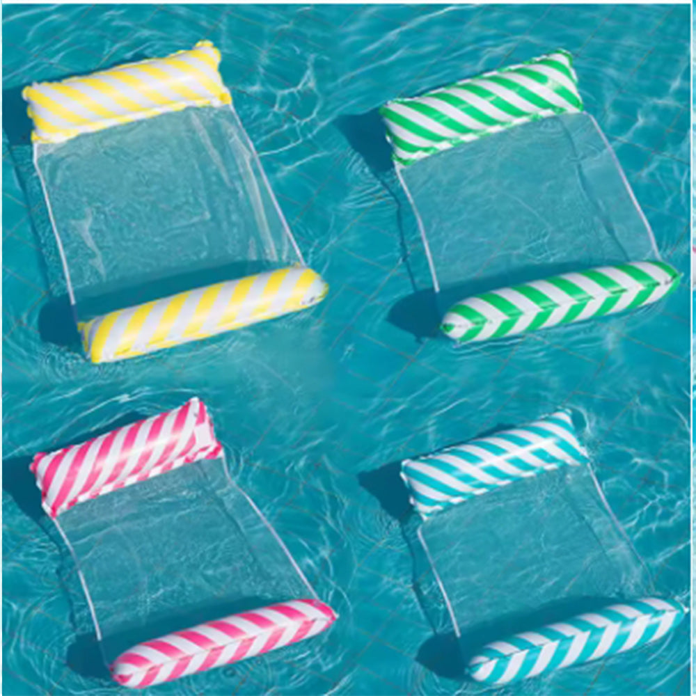 Beach & Pool Foldable Striped Inflatable Lounge Chair with Net Backrest, Comfortable Floating Bed for Summer Parties
