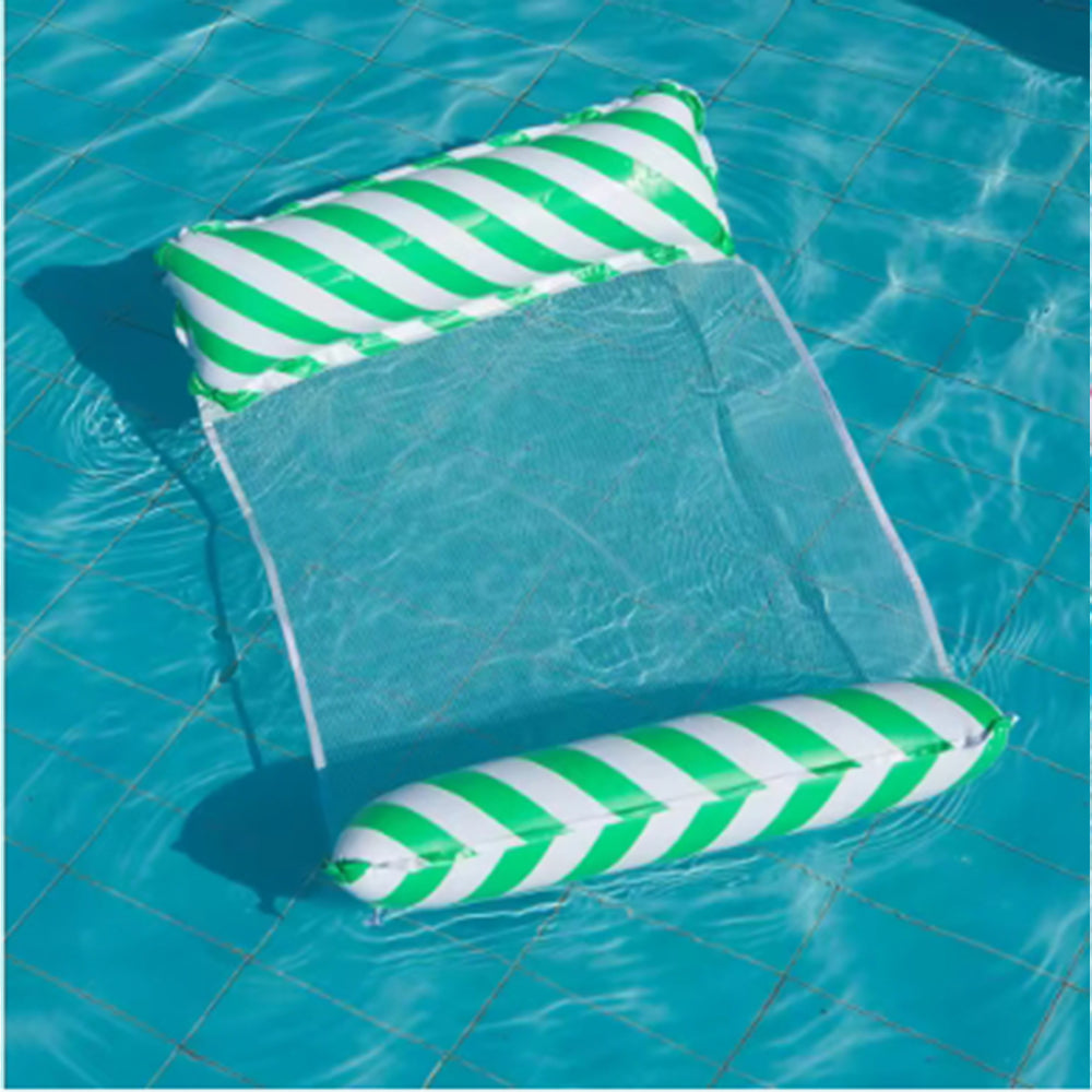 Beach & Pool Foldable Striped Inflatable Lounge Chair with Net Backrest, Comfortable Floating Bed for Summer Parties