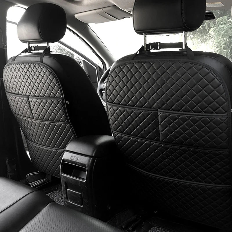 Universal Car Anti Kicks Pad Leather Seat Back Protector, Waterproof Backseat Kick Mats with Organizer Pocket for Kids