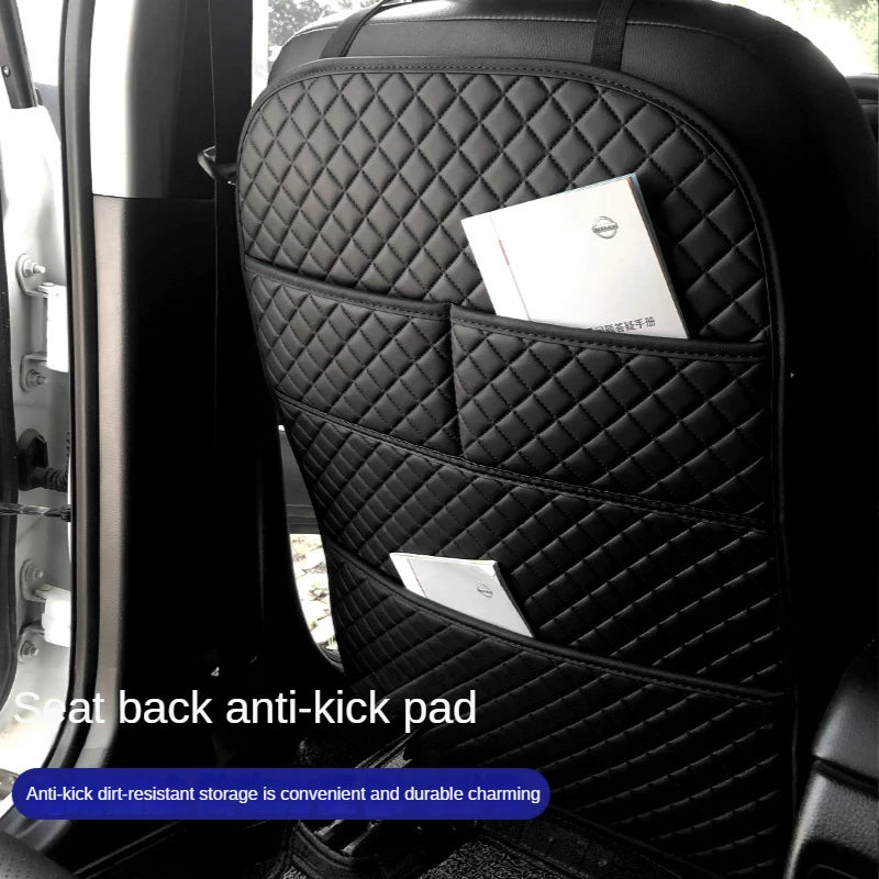 Universal Car Anti Kicks Pad Leather Seat Back Protector Waterproof Backseat Kick Mats With Organiz 2