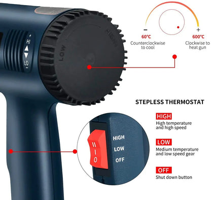 Heat Gun Professional Hot Air Gun Adjustable Temperature DIY Stripping Paint Shrinking PVC Home Rep 4