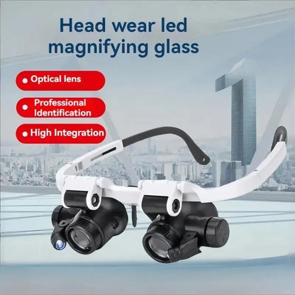 Magnifying Glass Headband, Jeweler Watchmaker Loupes, LED Light Eyewear, Telescopic Glasses, Reading Magnifier