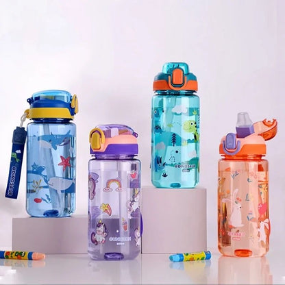 Dinosaur Water Bottle for Kids with Silicone Straw and Leakproof Design
