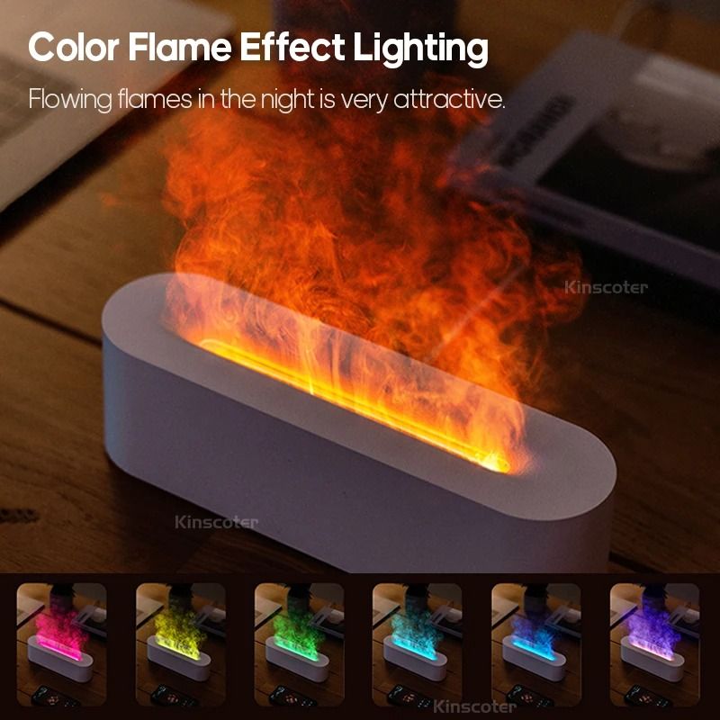 Flame Effect Essential Oil Diffuser With Ultrasonic Mist And Ambient Night Light