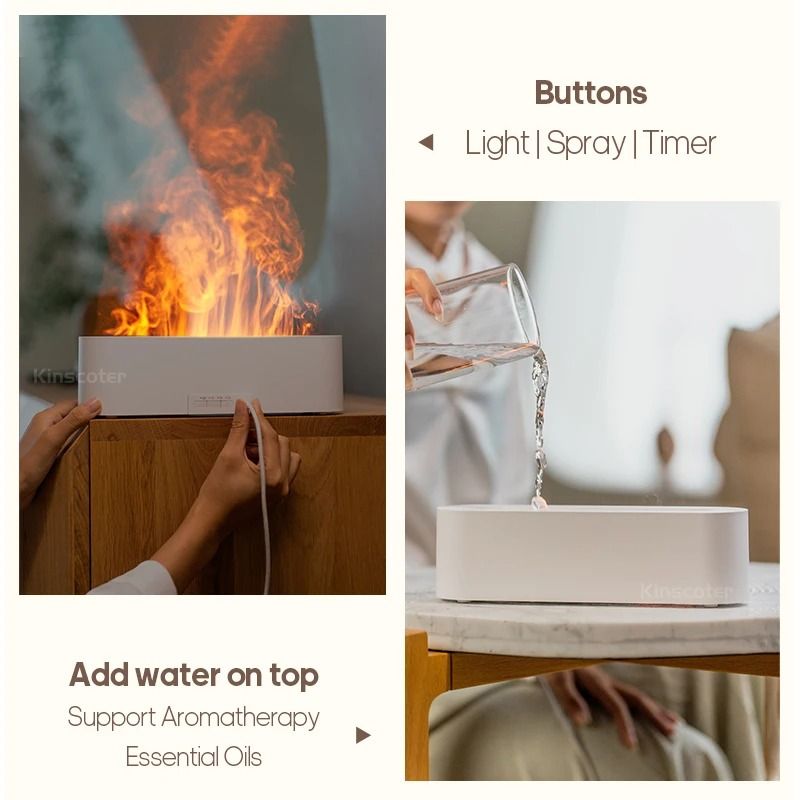 Flame Effect Essential Oil Diffuser With Ultrasonic Mist And Ambient Night Light 6