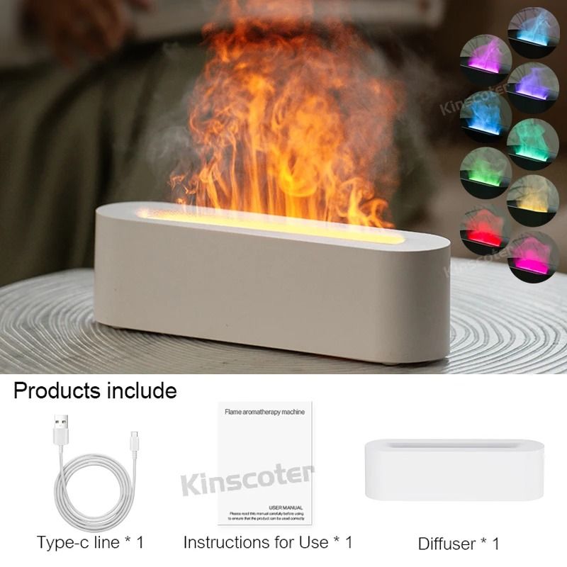 Flame Effect Essential Oil Diffuser With Ultrasonic Mist And Ambient Night Light 7