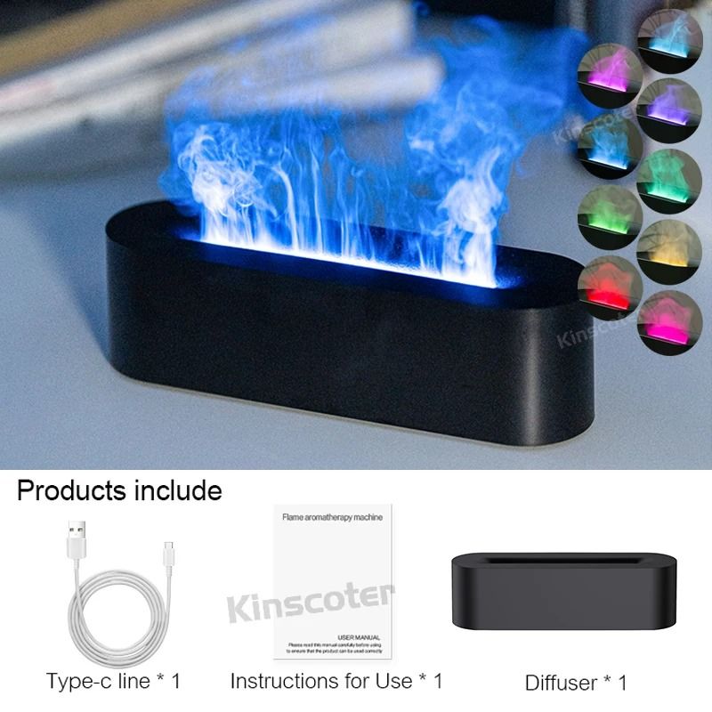 Flame Effect Essential Oil Diffuser With Ultrasonic Mist And Ambient Night Light 8