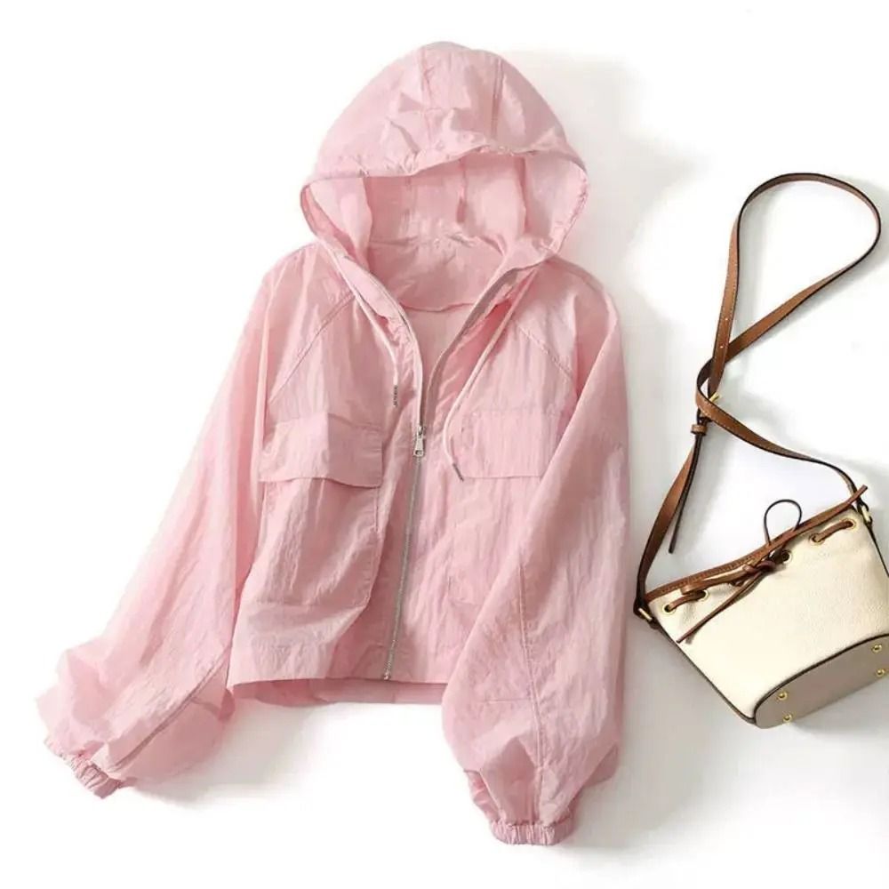 Women Thin Sunscreen Jacket Loose Waterproof Quick Dry Summer Coat 8