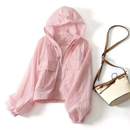 Women Thin Sunscreen Jacket Loose Waterproof Quick Dry Summer Coat 8