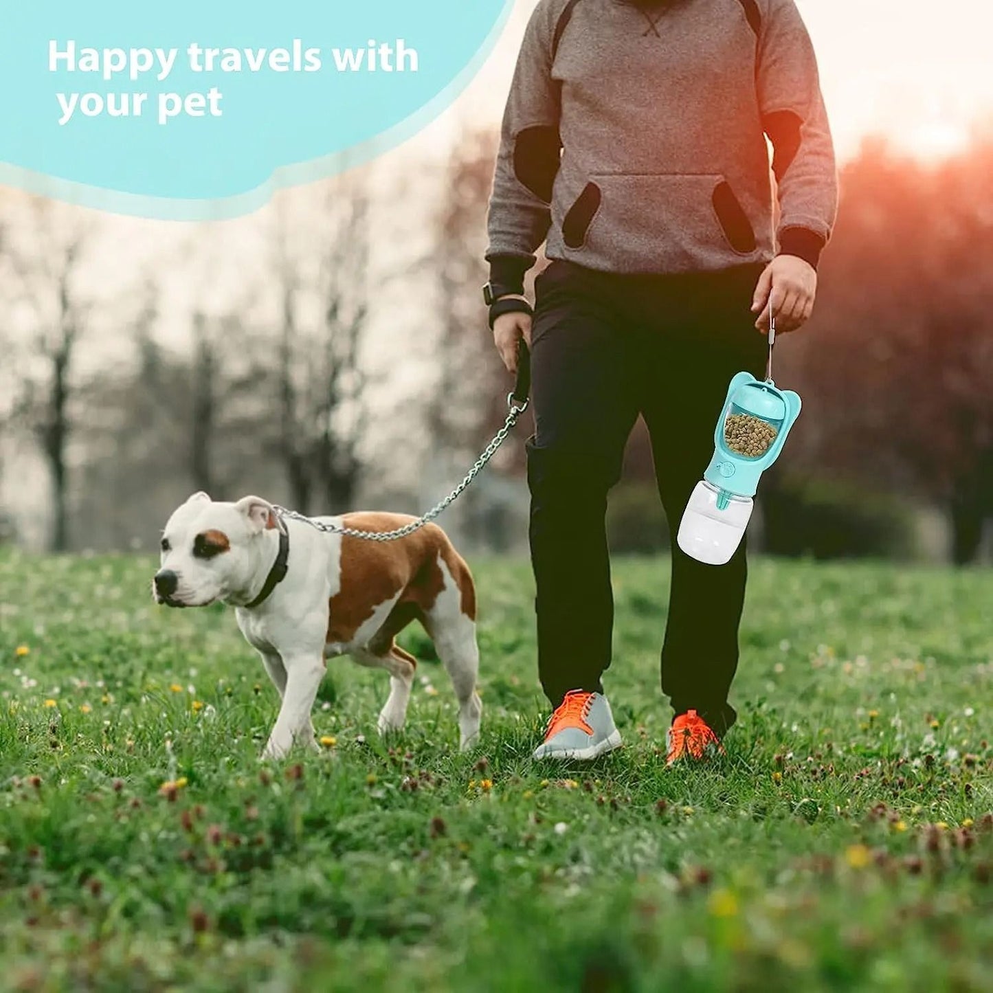 Pet Water Bottle With Detachable Food Container Leak Proof Travel Dispenser 5