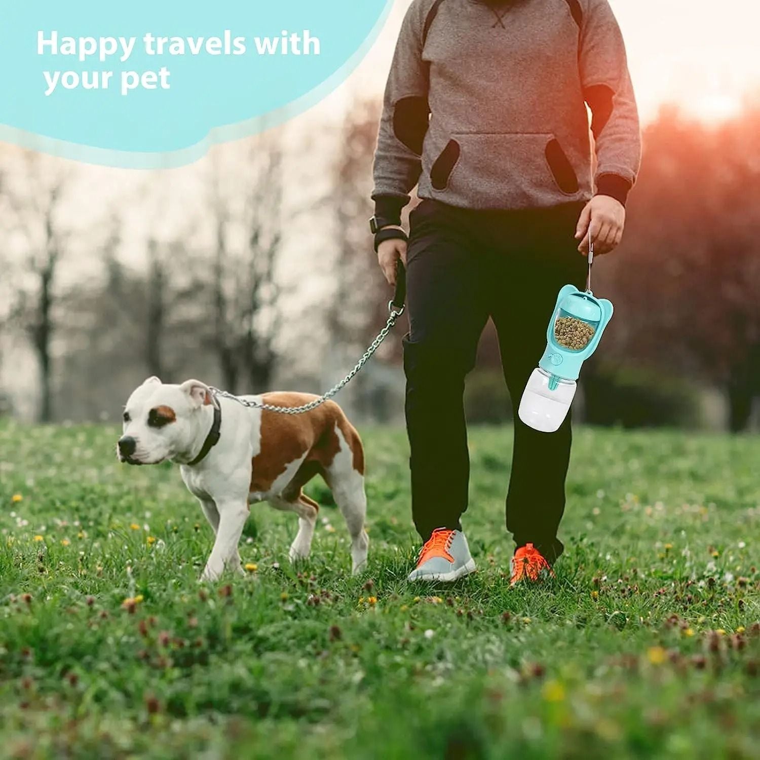 Pet Water Bottle With Detachable Food Container Leak Proof Travel Dispenser 5