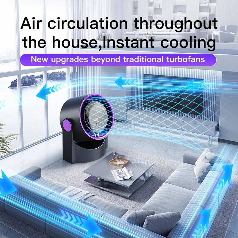 Portable Bladeless Desk Fan with Digital Display and USB Recharge