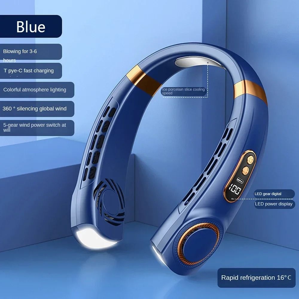 Mini Bladeless Neck Fan With Digital Display Portable Rechargeable Air Cooler 9