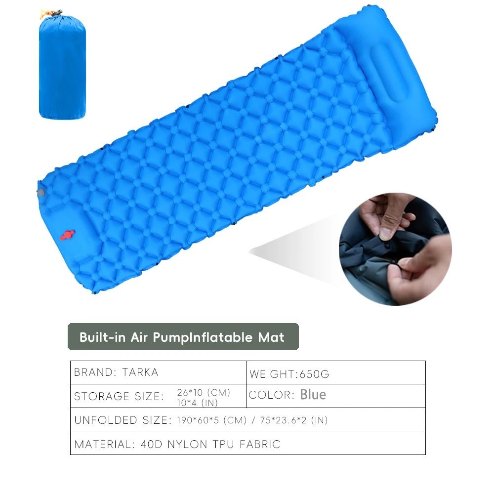 Inflatable Camping Sleeping Pad With Builtin Pillow And Pump Lightweight Outdoor Air Mattress 7