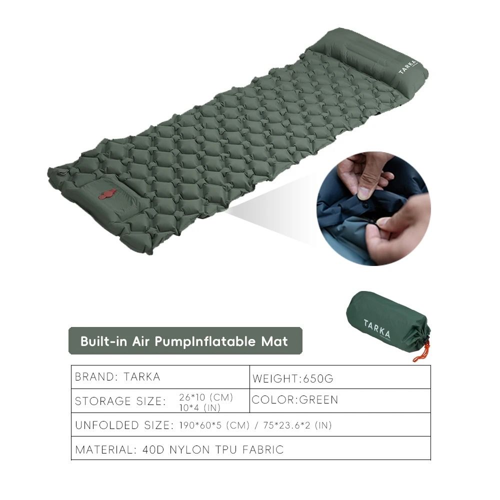 Inflatable Camping Sleeping Pad With Builtin Pillow And Pump Lightweight Outdoor Air Mattress 8