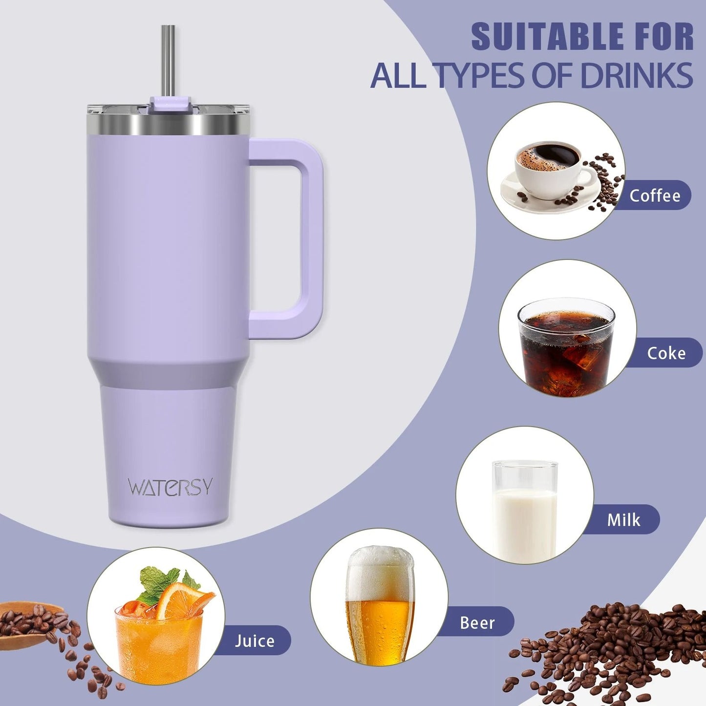 Insulated Stainless Steel Tumbler with Handle and Straw, Large Capacity