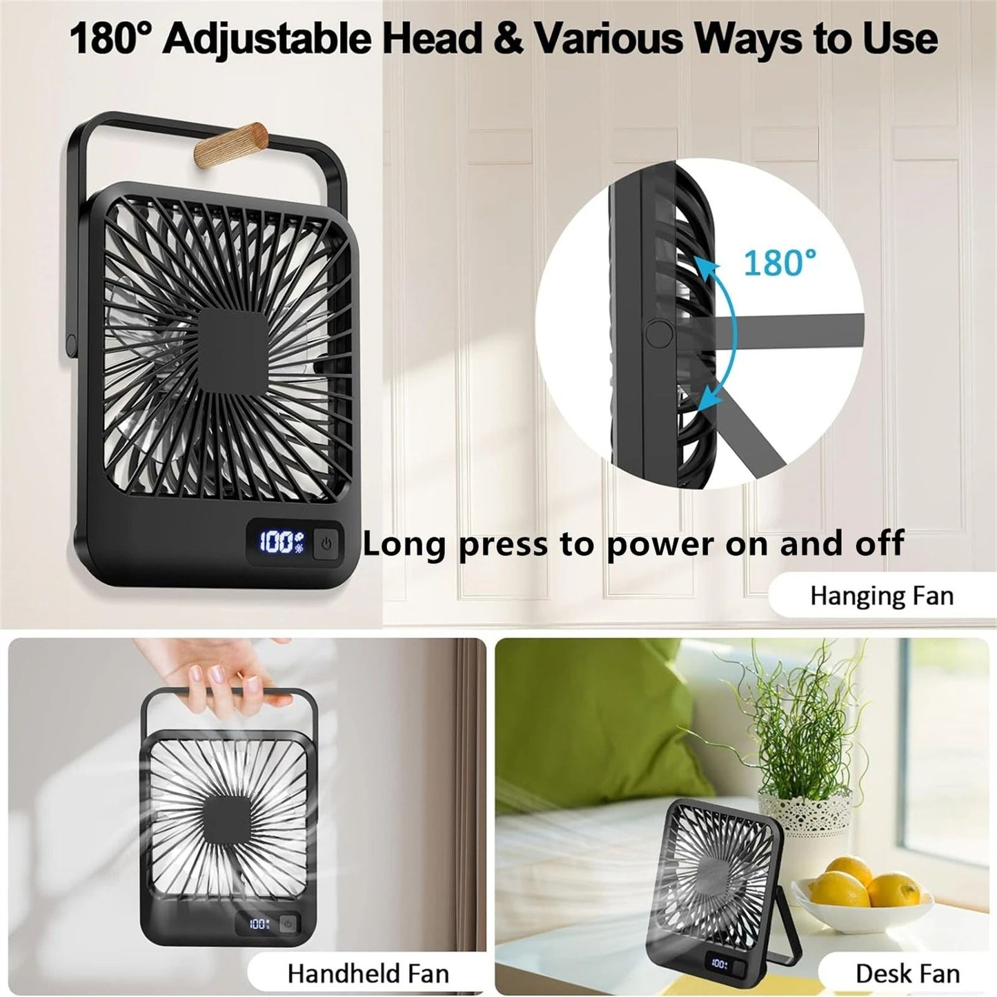Portable USB Rechargeable Desk Fan with Adjustable Speeds
