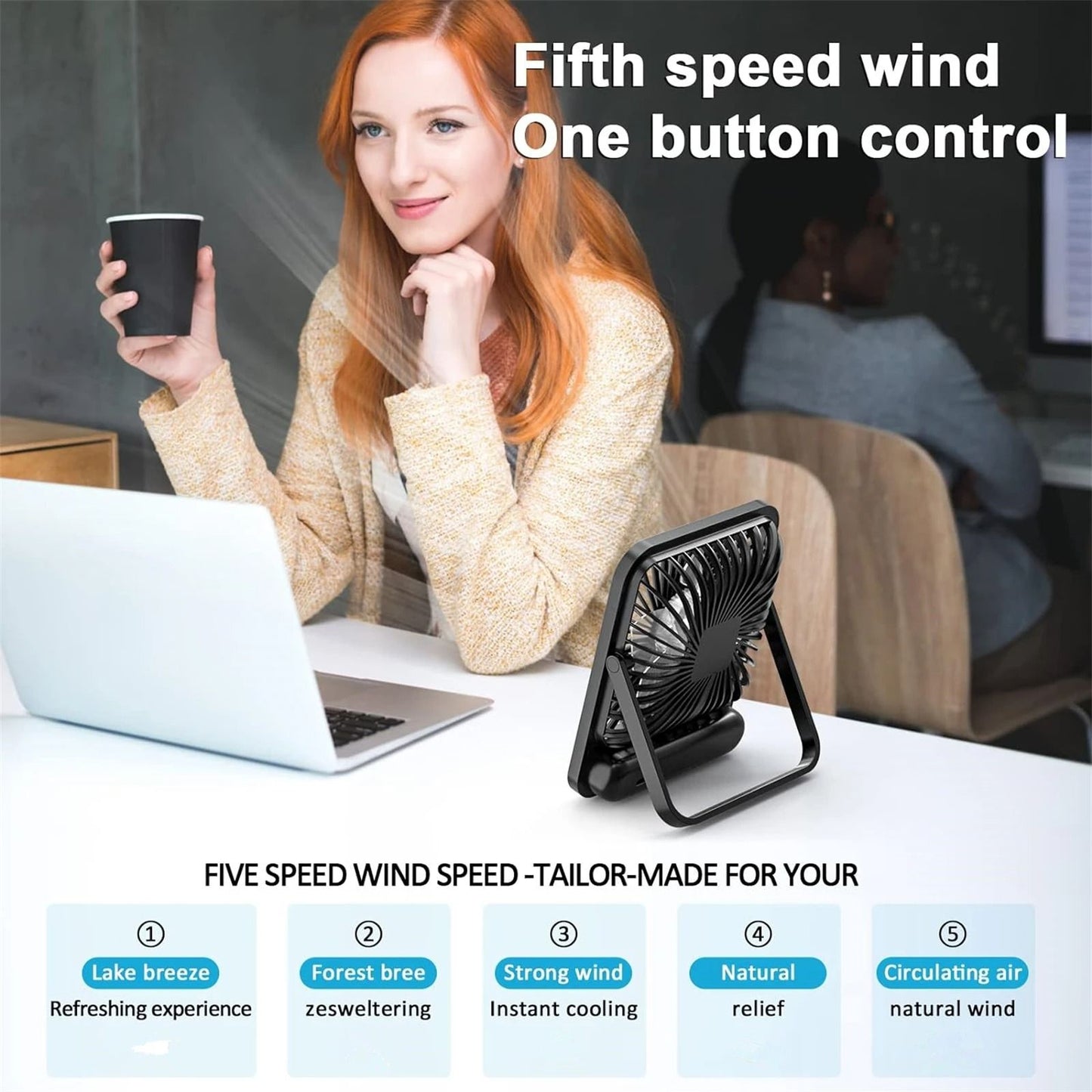 Portable USB Rechargeable Desk Fan With Adjustable Speeds 3