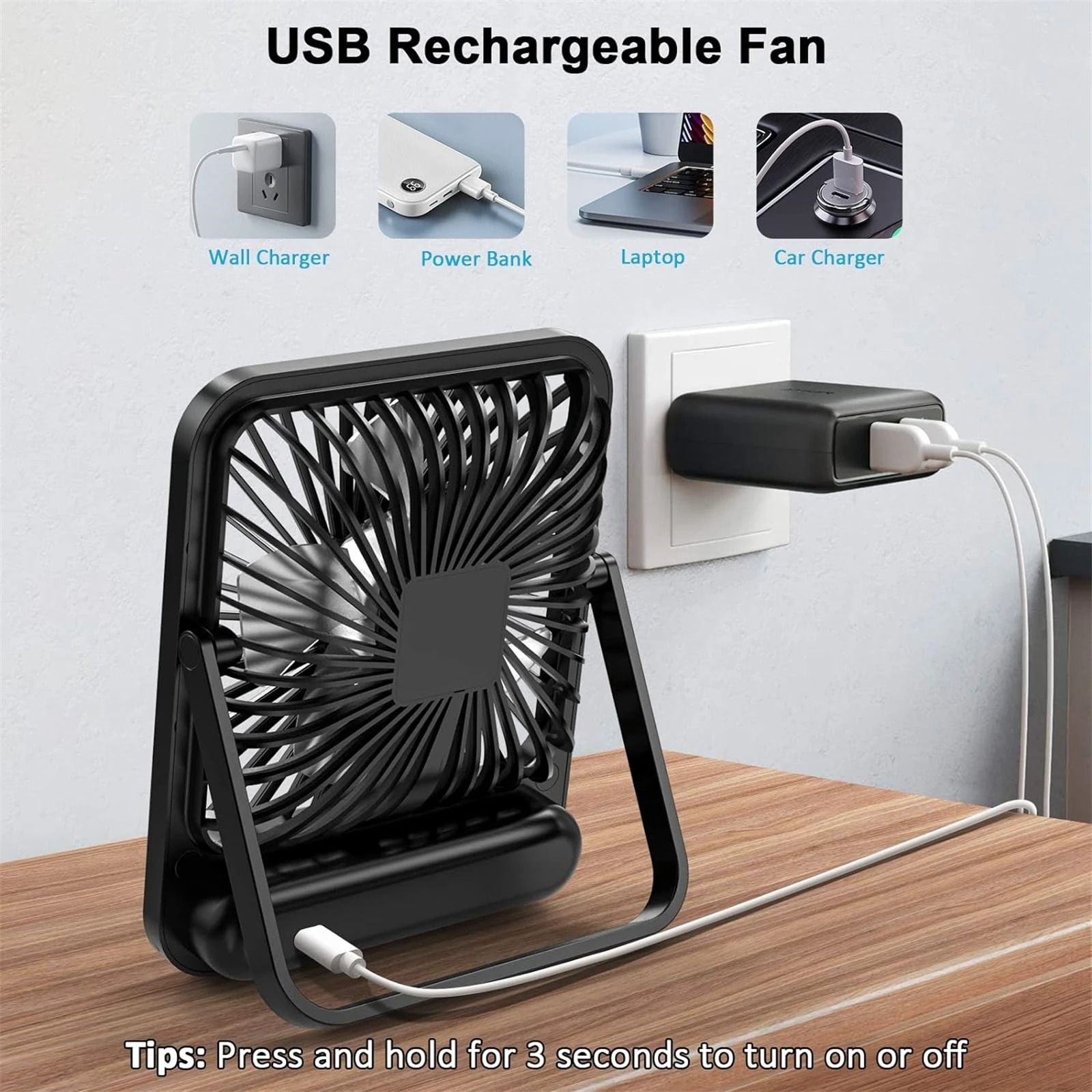 Portable USB Rechargeable Desk Fan With Adjustable Speeds 4
