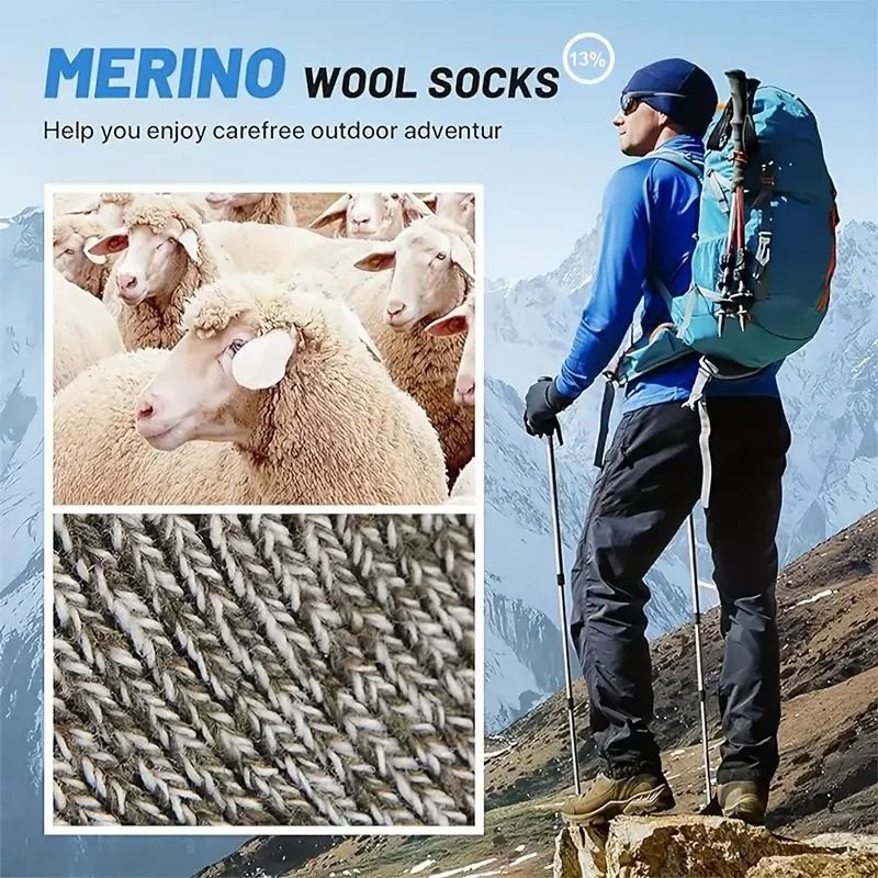 5 Pairs Merino Wool Thermal Hiking Socks For Men  Thick Warm Winter Cold Weather Outdoor Socks 4