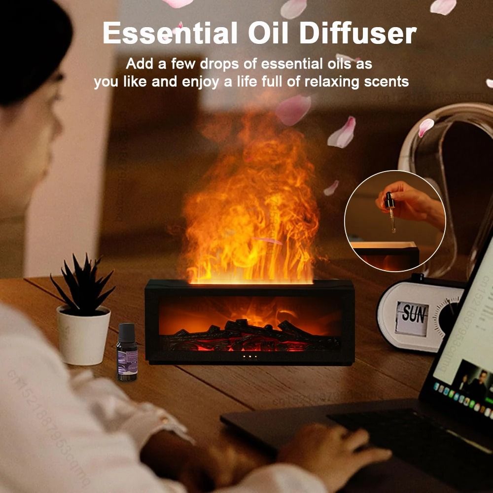 Flame Effect Aroma Humidifier With Essential Oil Diffuser LED Night Light And Remote Control 6