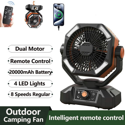 Portable Camping Fan with 20000mAh Battery and LED Lantern