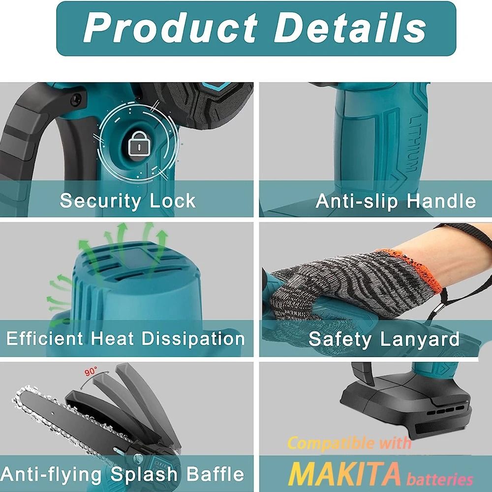 Mini Chainsaw For 18V Battery Handheld 6 Inch Electric Logging Saw Portable Woodworking Tool 5