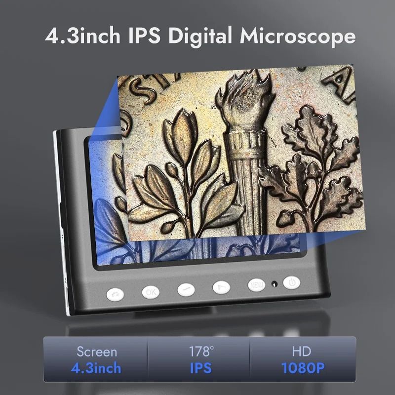 Digital Microscope 43 Inch 1000X Coin Microscope With 1080P Video And LED Lights 2
