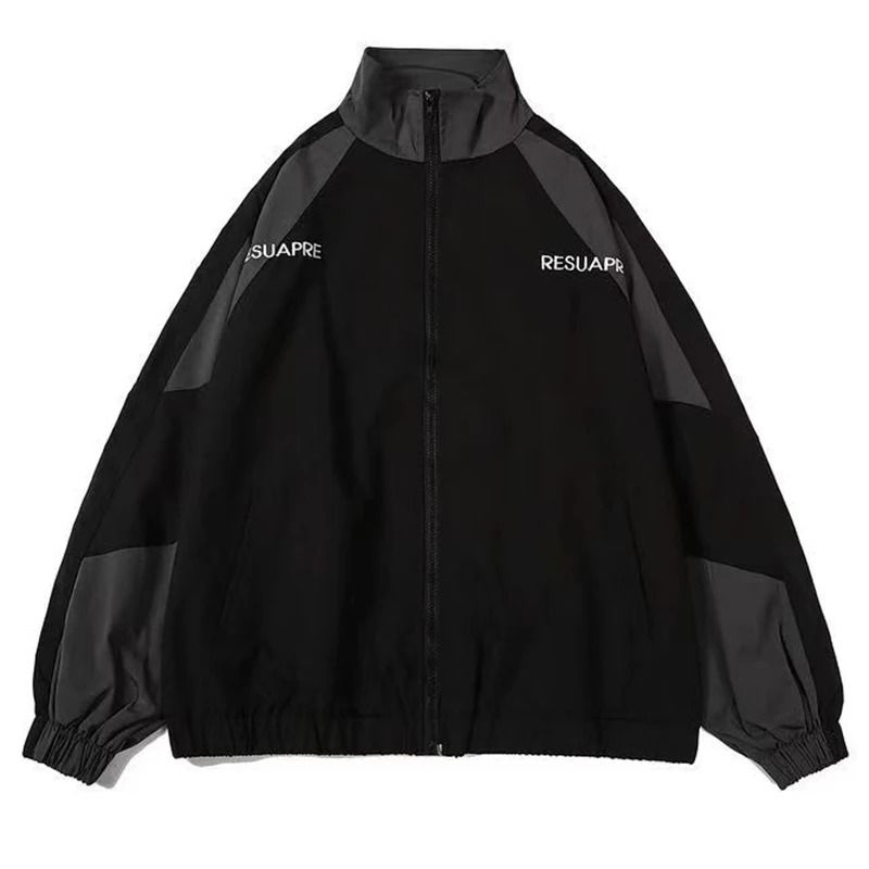 Hip Hop Varsity Jacket Patchwork College Style Windbreaker 1