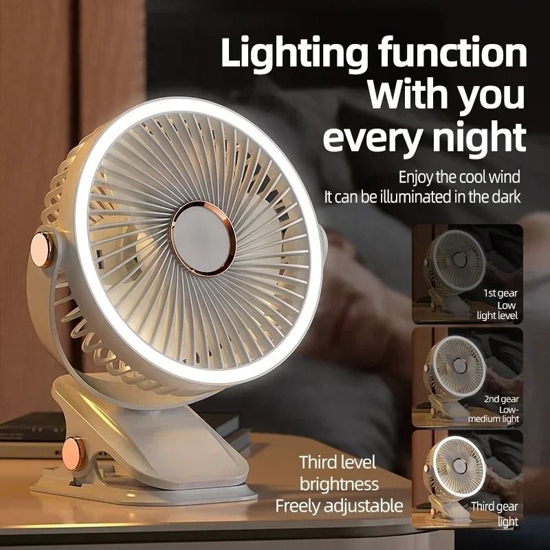Portable Camping Fan With LED Light And Rechargeable Battery 2
