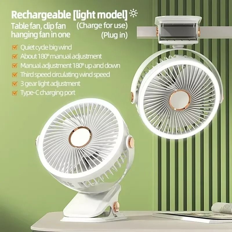 Portable Camping Fan With LED Light And Rechargeable Battery 7
