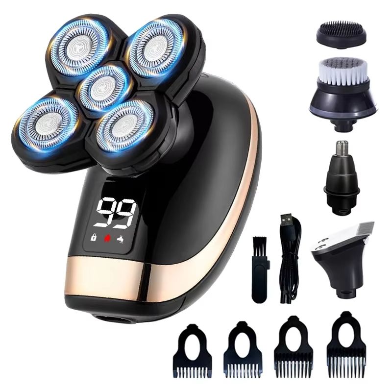 5-in-1 Electric Shaver for Men – Rechargeable Waterproof Razor with Beard, Hair, and Face Grooming Attachments